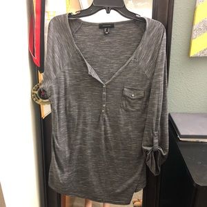 Gray Henley Top with Pocket Detail